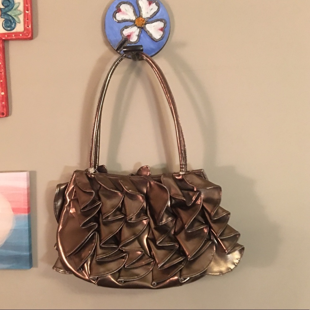 Front and Back Gold Ruffle Bag HandBag Purse - Picture 9 of 16